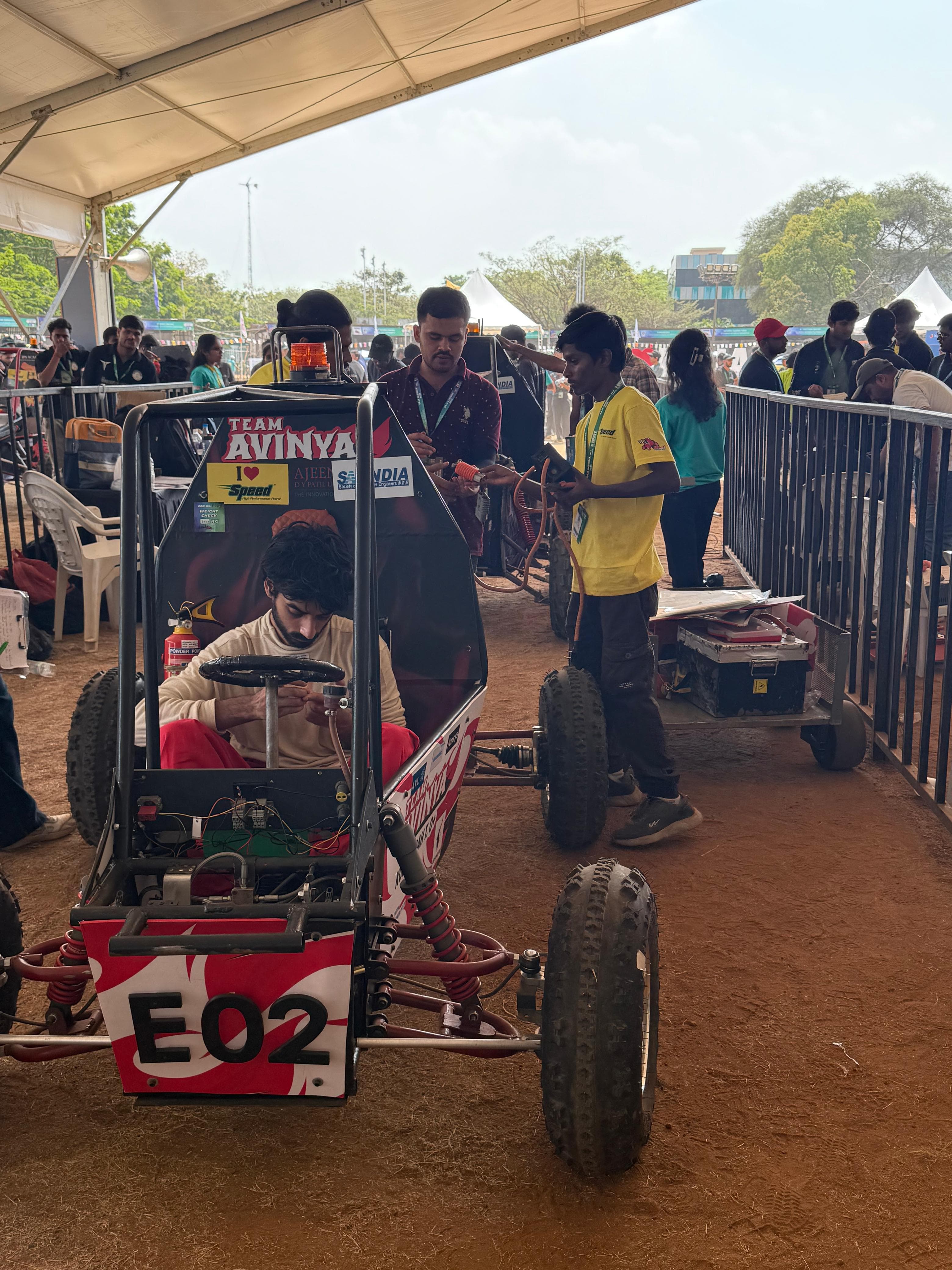 Team Avinya members undergoing electrical technical inspection at SAEINDIA eBAJA competition